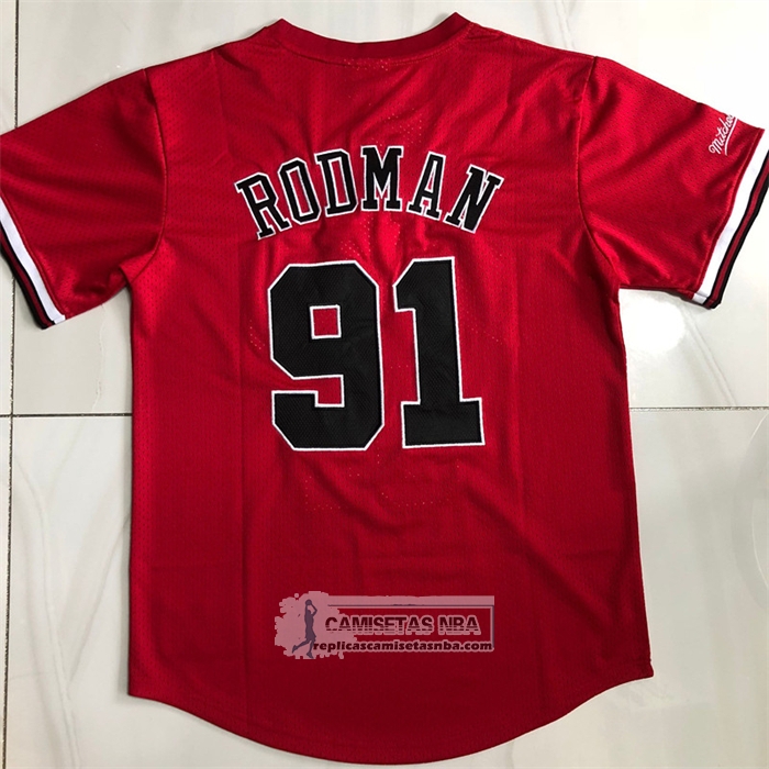 Camiseta Manga Corta Chicago Bulls Dennis Rodman NO 91 Rojo